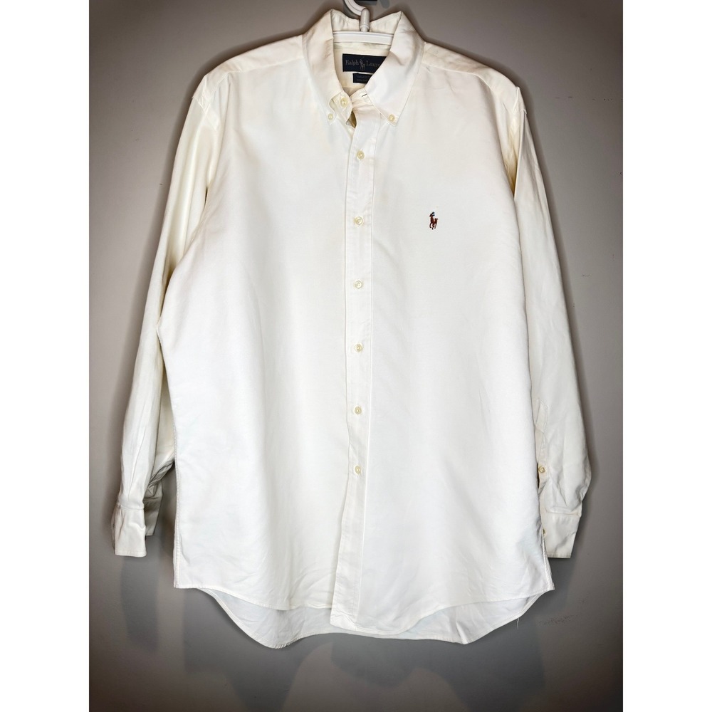 Ralph Lauren Yarmouth Shirt Mens White Cotton Button Down Long Sleeve L
